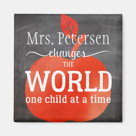 先生名Chalkboardレッドアップルと引用文 マグネット (正面)