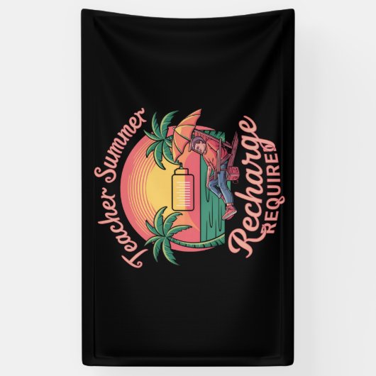 先生夏の再充電が必要な最終日の学校 横断幕 (縦)