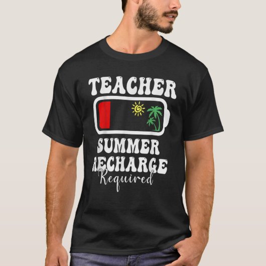 先生夏の再充電が必要な最終日の学校V Tシャツ (正面)