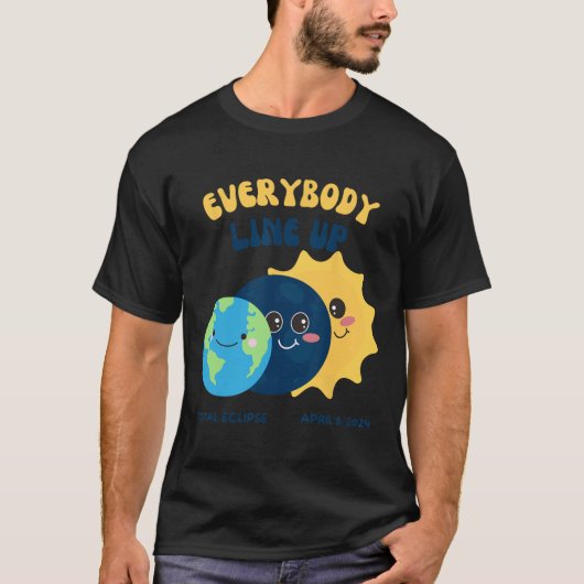先生太陽の日食2024年4月8日かわいい地球の太陽 Tシャツ (正面)