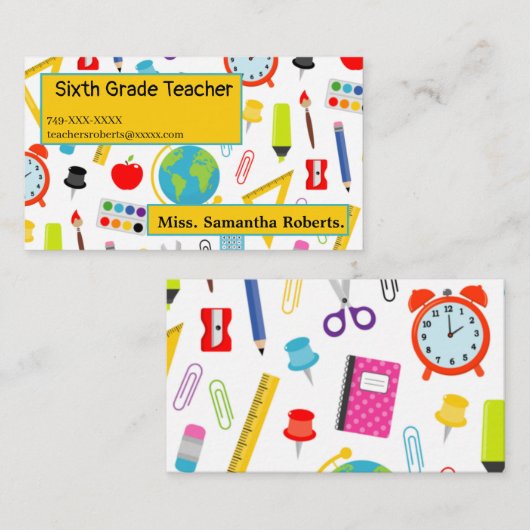 先生学校用品パターン 名刺 (正面/裏面)