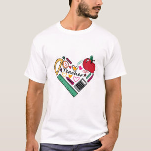 先生学校給食先生ライフ教えズハート Tシャツ