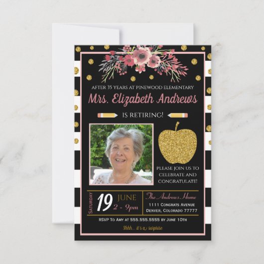 先生学校退職招待状 招待状 (正面)