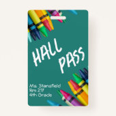 先生学生クレヨンクラスバスルームホールパス バッジ (正面)