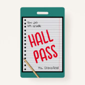 先生学生紙教室バスルームホールパス バッジ (正面)