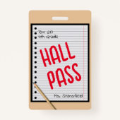 先生学生紙教室バスルームホールパス バッジ (正面)