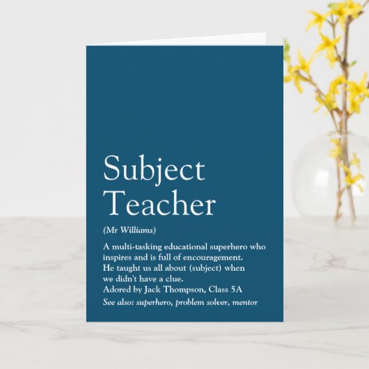 先生定義タイポグラフィおもしろいブルー カード (黄色い花)