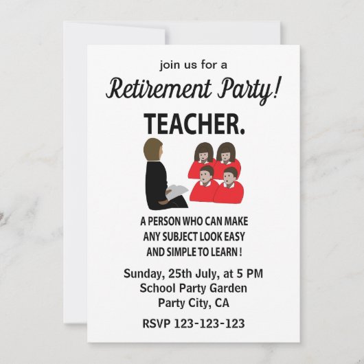 先生家庭教師の学校の退職パーティー先生 招待状 (正面)