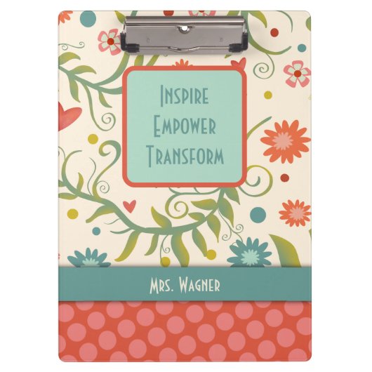 先生引用文名かわいらしフローラカスタマイズ クリップボード (正面)