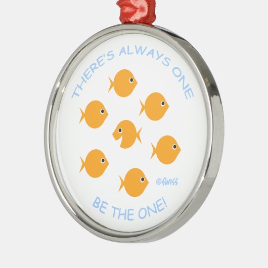 先生感動的引用文かわいい金魚の漫画 メタルオーナメント (左)