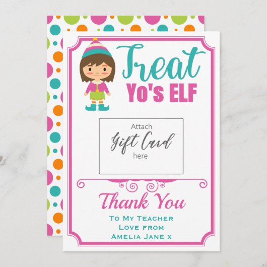 先生感謝あなたのELFギフトカードホルダーを扱う (正面/裏面)