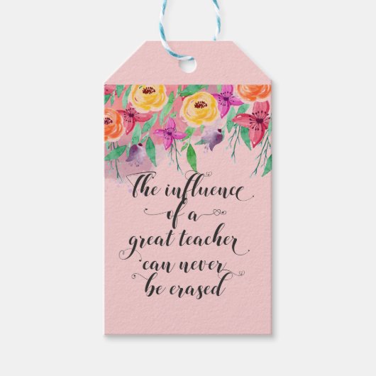 先生感謝ギフトラベルフローラ赤面ピンク ギフトタグ (正面)