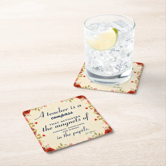 先生感謝ギフトA先生は羅針盤 スクエアペーパーコースター (インサイチュ)