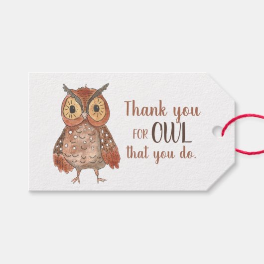 先生感謝フクロウありがとう ギフトタグ (正面(横))