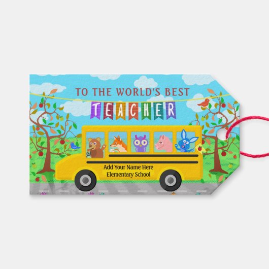 先生感謝 |かわいいバスの動物 ギフトタグ (正面(横))