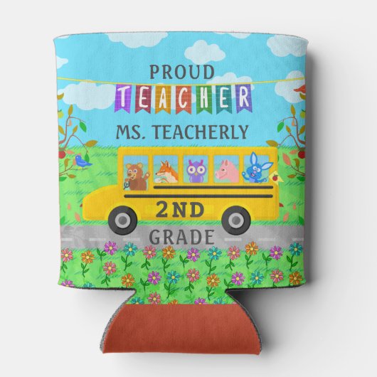 先生感謝 |かわいいバスの動物 缶クーラー (裏面)