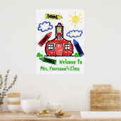 先生教室のポスター – 校舎とクレヨン ポスター (キッチン)