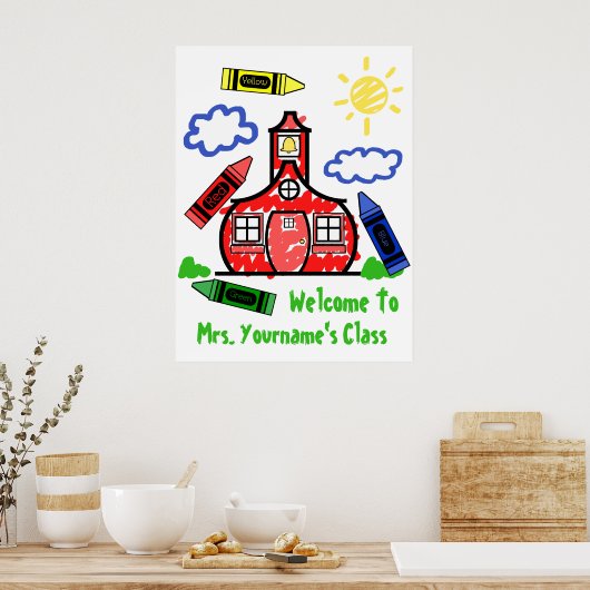 先生教室のポスター – 校舎とクレヨン ポスター (キッチン)