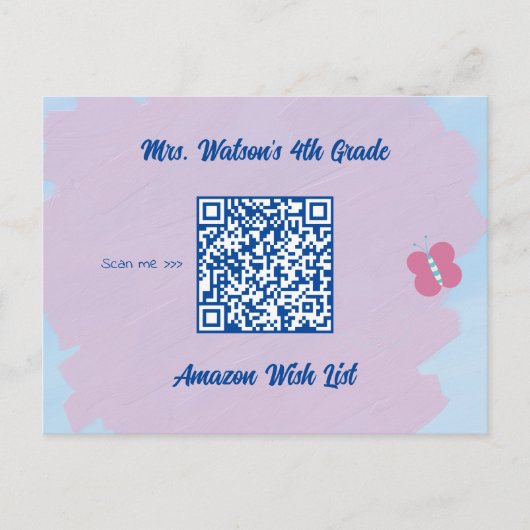 先生教室ウィッシュリストQRコードカスタム ポストカード (正面)