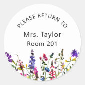 先生教室ワイルドフラワークラシックラウンドステッカー ラウンドシール (正面)