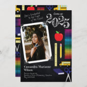 先生教育カルクボード卒業ポートレート 招待状 (正面/裏面)