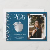 先生教育シルバー卒業ネイビーブルー 招待状 (正面)