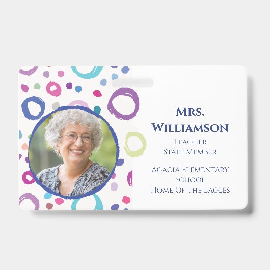 先生教育モダン者スタッフの写真ID バッジ (正面)