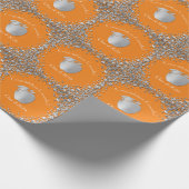 先生教育卒業オレンジシルバー ラッピングペーパー (角)
