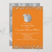 先生教育卒業オレンジシルバー 招待状 (正面/裏面)