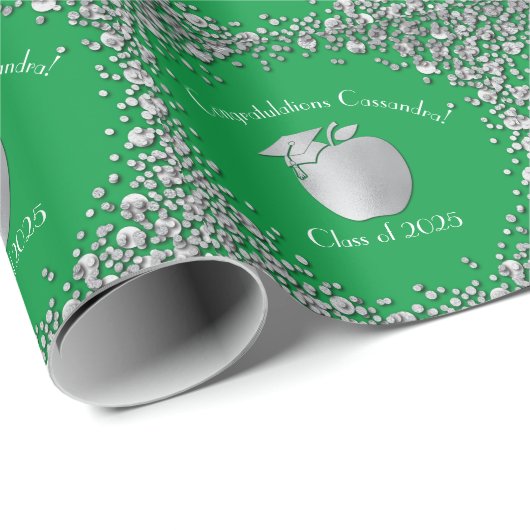 先生教育卒業グリーンシルバー ラッピングペーパー (ロールコーナー)