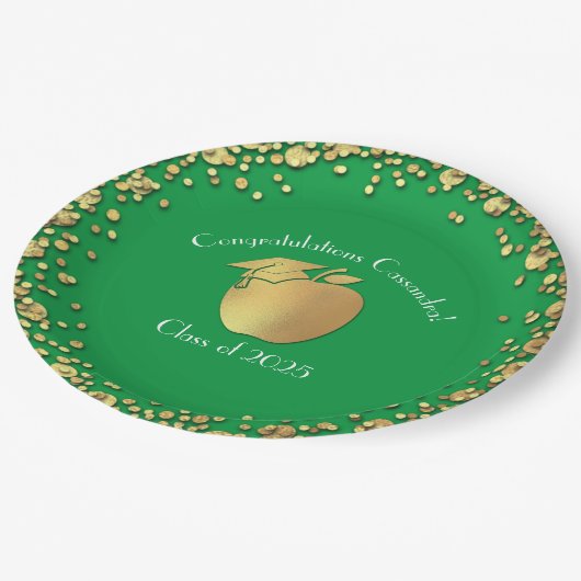 先生教育卒業グリーン金ゴールド ペーパープレート (アングル)