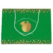 先生教育卒業グリーン金ゴールド ラージペーパーバッグ (正面)