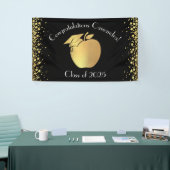 先生教育卒業ブラック金ゴールド 横断幕 (トレードショー)