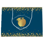 先生教育卒業ブルー金ゴールド ラージペーパーバッグ (正面)