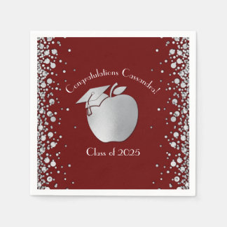 先生教育卒業マルーンシルバー スタンダードカクテルナプキン