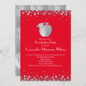 先生教育卒業レッドシルバー 招待状 (正面/裏面)