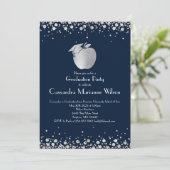 先生教育卒業式ネイビーブルーシルバーインヴィ 招待状 (スタンド正面)