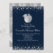 先生教育卒業式ネイビーブルーシルバーインヴィ 招待状 (正面/裏面)