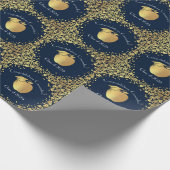 先生教育卒業式ネイビーブルー金ゴールド ラッピングペーパー (角)