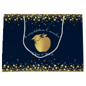 先生教育卒業式ネイビーブルー金ゴールド ラージペーパーバッグ (正面)