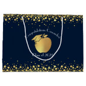 先生教育卒業式ネイビーブルー金ゴールド ラージペーパーバッグ (裏面)