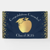 先生教育卒業式ネイビーブルー金ゴールド 横断幕 (横)