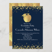 先生教育卒業海軍ブルー金ゴールドインビタ 招待状 (正面/裏面)