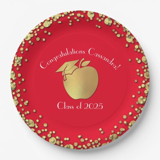 先生教育卒業赤金ゴールド ペーパープレート (正面)