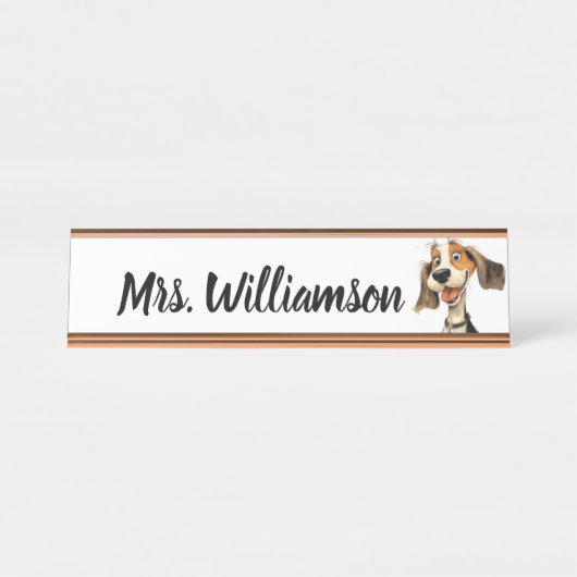 先生教育者かわいい子犬のデスク名 デスクネームプレート (正面)