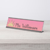 先生教育者クイーンクラスルームクラウングリッター デスクネームプレート (正面)