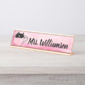 先生教育者ピンクブラックキャットキッテンデスク名 デスクネームプレート (正面)