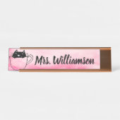 先生教育者ピンクブラックキャットキッテンデスク名 デスクネームプレート (正面)