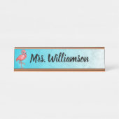 先生教育者プロフェッショナルピンクフラミンゴブルー デスクネームプレート (正面)