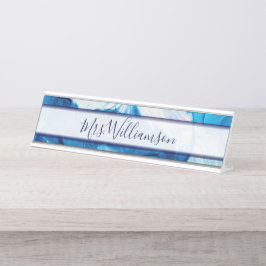 先生教育者プロフェッショナルブルーマーブル デスクネームプレート